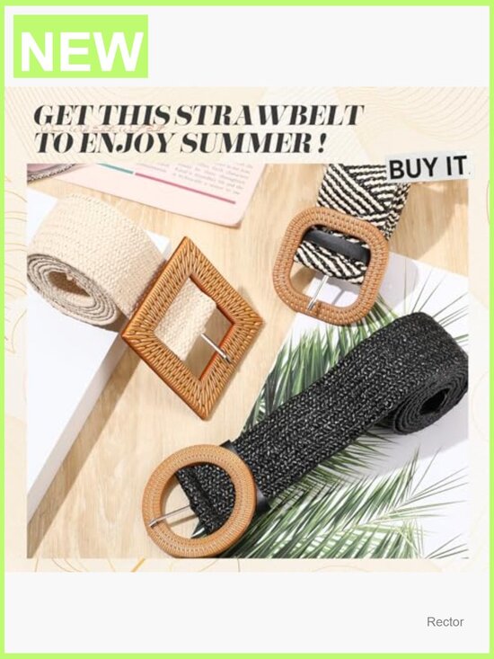 3 Straw Woven Elastic Waist Belts Bohemian Dress Braided Belt Set main image 7